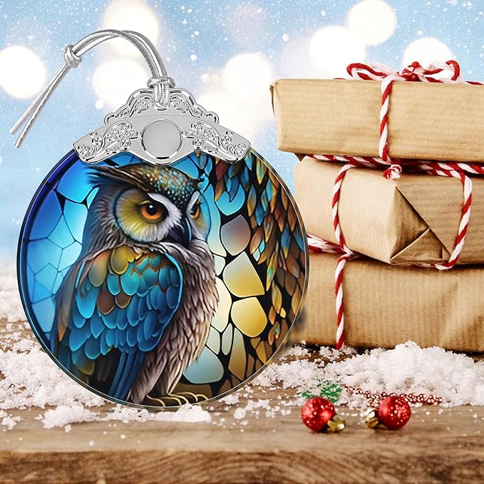 Sharp-Witted Owl Stained Glass Hanging Ornament - Christmas Tree Decoration Idea