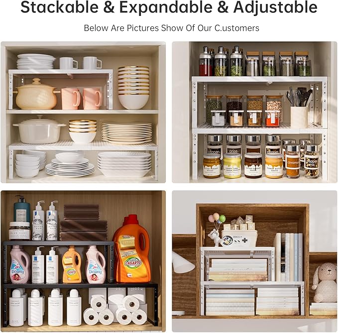 Cabinet Shelf,Expandable Adjustable Stackable Kitchen Organizer,for cabinets, Kitchens, countertops, bathrooms Shelf Organizer (2Packs/Black,Medium)