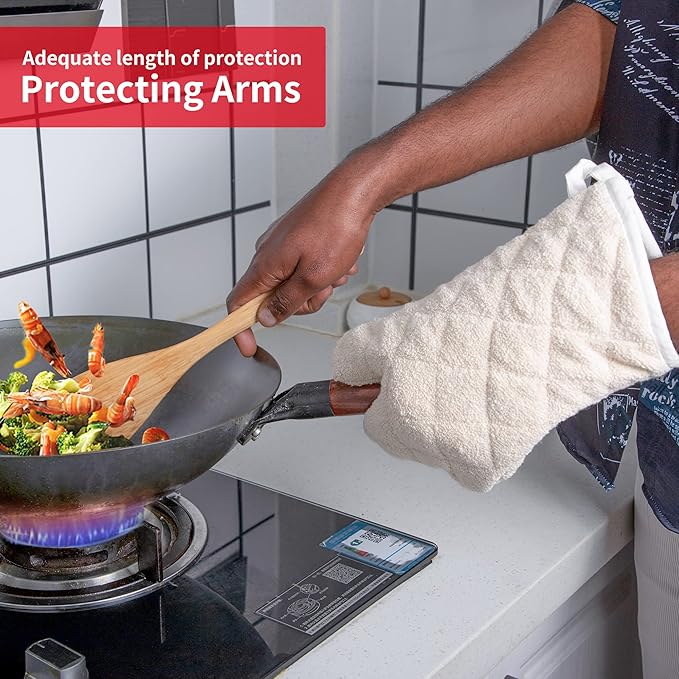 Terry Cloth Oven Mitts Heat Resistant to 482° F 13 Inch 100% Cotton Set of 2