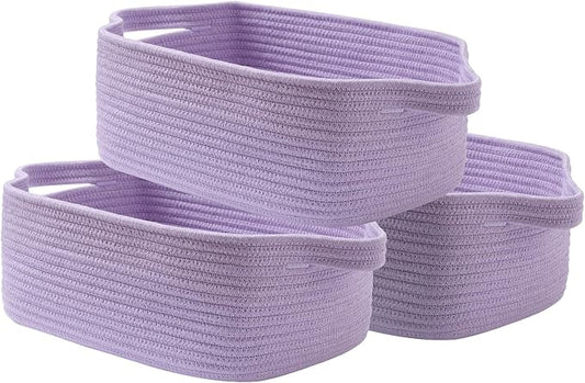 KALLAX Small Woven Basket, 14 x 10 x 5.6 Inches, Small Storage Baskets for Organizing, Gift Baskets Empty, Cute Rope Shelf Closet Storage Bins for Shelves, Dog Toy Basket, Purple