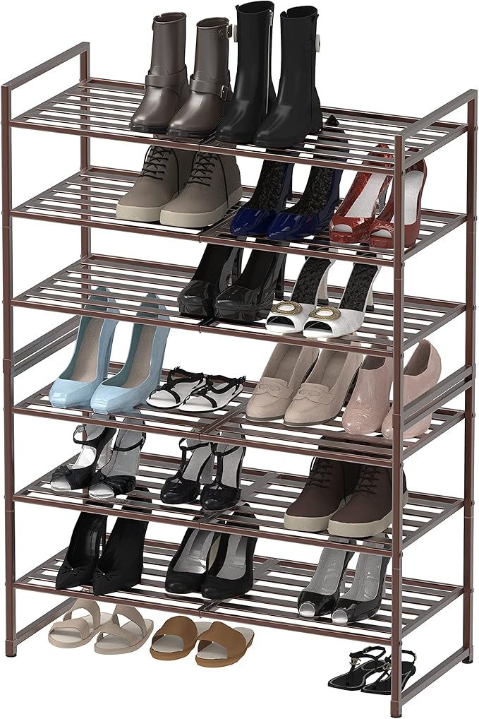 SIMPLE HOUSEWARE 3-Tier Stackable Metal Panel Shoes Rack, Bronze