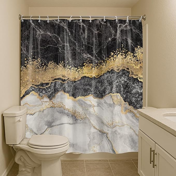 Modern Marble Shower Curtain, 72" W x 72" L, Waterproof Polyester Fabric Shower Curtain for Bathroom with Hooks, Housewarming Gift Ideas for New Home