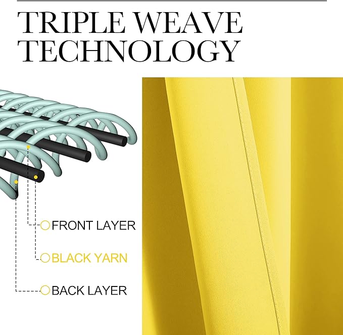 NICETOWN Patio Glass Door Curtains for Bedroom/Living Room, Privacy Panel Drapes for Dining and Guest Room (Bright Yellow, 42 inches Wide x 95 inches Long, 1 Pair)