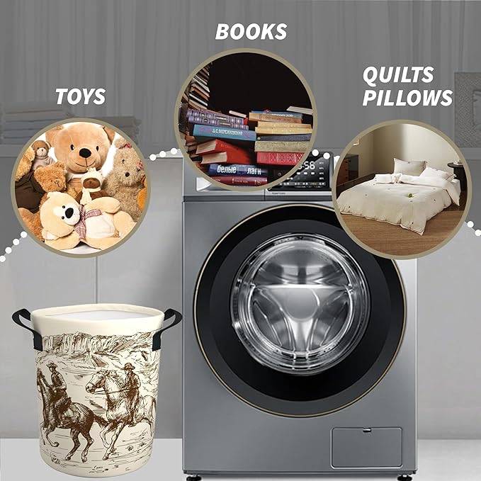 Western Cowboy Desert Riding Cute Kids Laundry Basket Baby Nursery Hamper Western Room Decor Foldable Oxford Cloth Funny Tote Clothes Storage Bucket Toy Organizer For Bedroom, Bathroom Teen Girls Boy