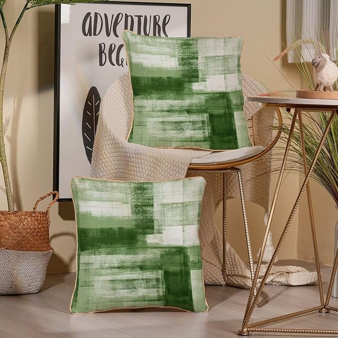 Green White Throw Pillow Covers 18x18 Set of 2, Abstract Art Decorative Throw Pillow Covers Modern Abstract Soft Polyester Pillowcase Outdoor Cushion Cover for Sofa Couch Farmhouse Room Bed