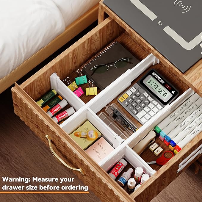 REBECAT 10 Pack Drawer Dividers for Clothes Adjustable Drawer Dividers 4" High Expandable from 15"-21" for Dresser Baby Clothes Bathroom,Bedroom Kitchen and Office Storage，White