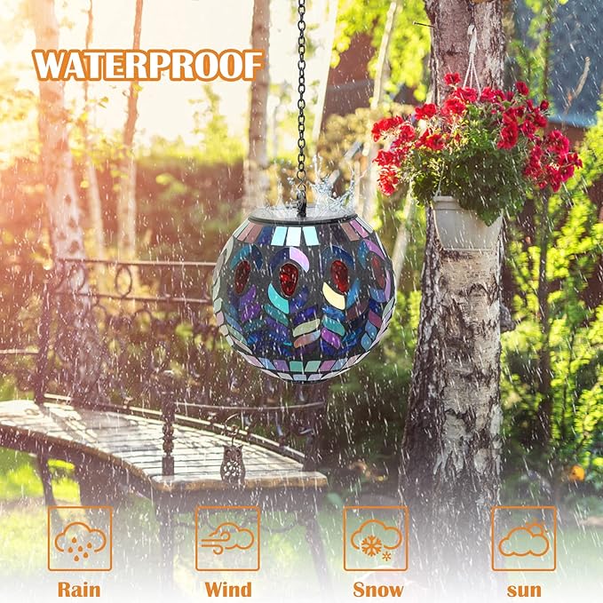 Hanging Solar Lantern Outdoor Waterproof - Solar Gazing Ball Mosaic Outdoor Hanging Lights Hanging Lantern Garden, Patio, Pathway & Yard Décor