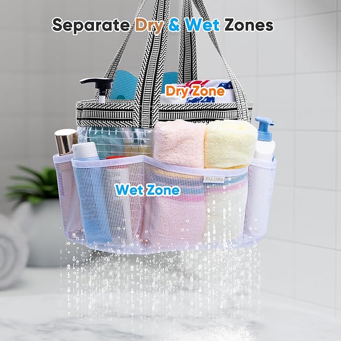 Mesh Shower Caddy Portable for College Dorm Room Essentials with Waterproof Phone Pouch, Shower Bag with Reinforced Bottom for Beach,Camping, Swimming,Gym, Quick Dry Toiletry Bag with 6 Pockets