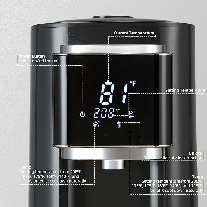 OCTAVO Water Boiler & Warmer 5 Liter, 304 Stainless Steel Water Tank, 700 Watt 6 Adjustable Water Temperature, LCD Touch Control Screen, Child Lock with Water Shortage Indicator