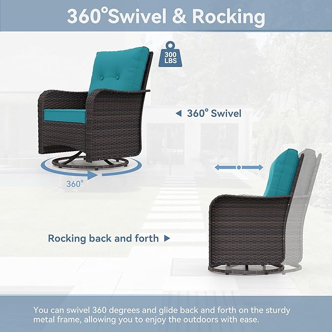 Kurapika 10 Pieces Patio Furniture Set, Rattan Wicker Sofa Set, Outdoor Conversation Sets w/Swivel Rocking Chairs Patio Sectional Sofa w/4 Inch Cushion, Blue