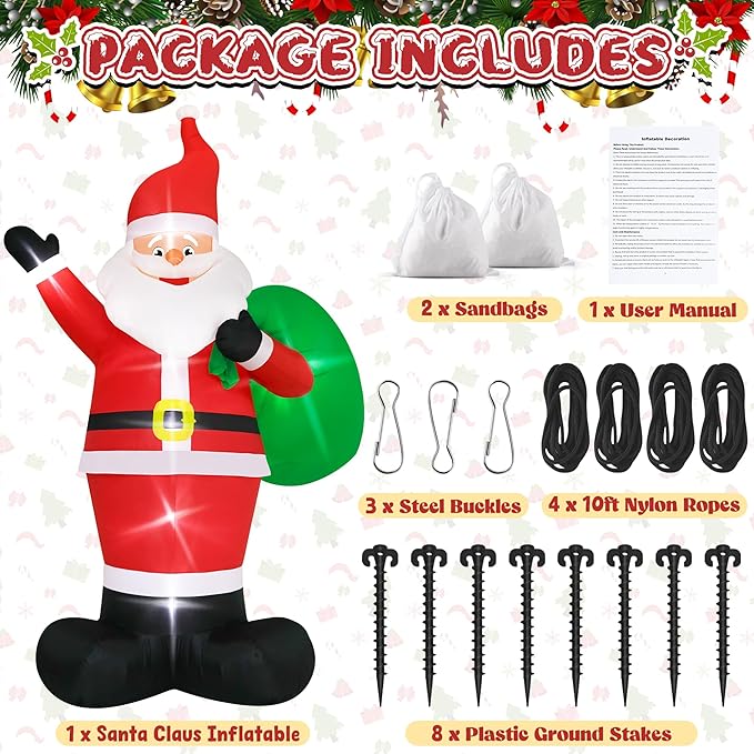 18FT Christmas Inflatable Santa with Gift Bag, Extra Large Outdoor Christmas Decorations with LED Lights, Waterproof Santa Claus Blow Up for Yard, Garden, Holiday Party (18H x 13W x 6D ft)