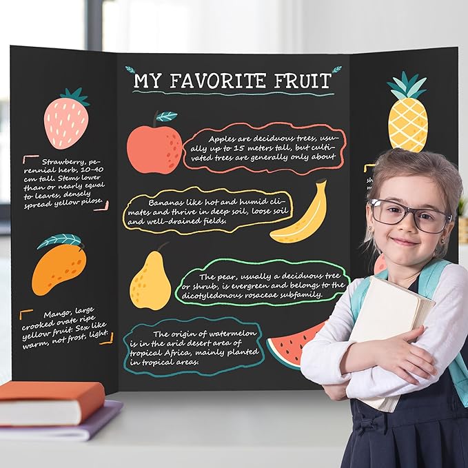 Chell 36" x 48" Large Trifold Poster Board, 2 Pack, Black Corrugated Project Boards for Science Fair, School Projects, Event Displays and Business Presentations