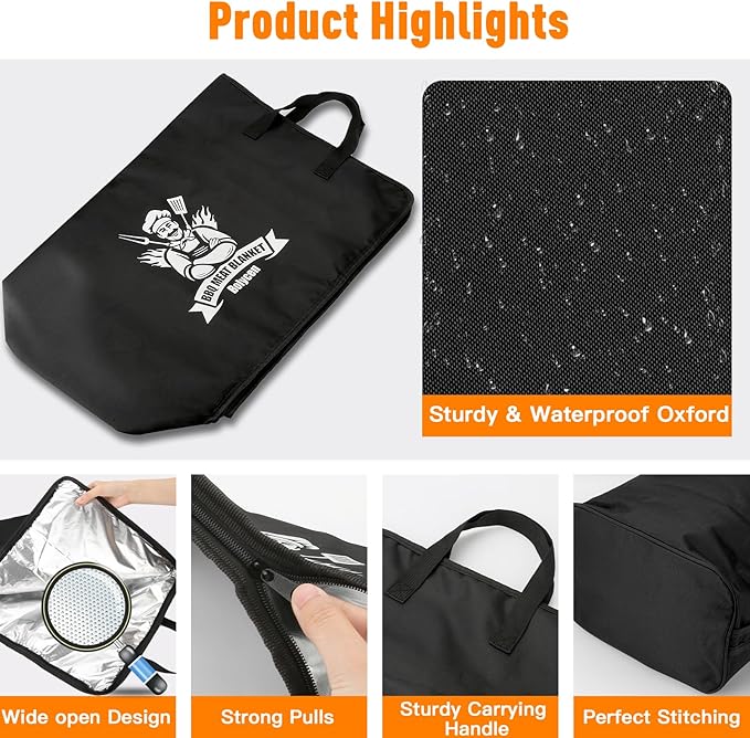 Upgraded BBQ Blanket for Resting Meat,Smoker Accessories Brisket Blanket, Insulated Meat Resting Bag with Wide Mouth for Steaks/Pork Shoulders/Turkeys, BBQ Accessories Grilling Gifts for Men (23inch)