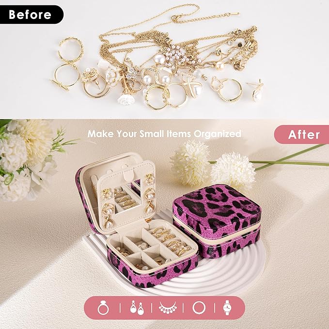 Leopard Print Jewelry Box, Cheetah Travel Jewelry Case for Women Girl, Animal Small Jewelry Organizer, Birthday Graduation Gift