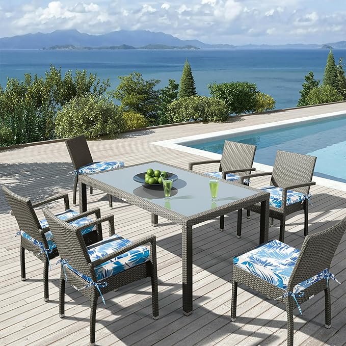 Outdoor Chair Cushions 19 x 19 Inch Set of 4 Water Resistant Seat Cushions with Ties, Outdoor Cushions for Patio Furniture with 3-Year Fade Resistant