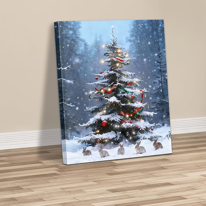 Framed Christmas Pictures Wall Decor,Vintage Pine Tree Prints,Winter Christmas Canvas Wall Art Decoration for Bedroom Bathroom Living Room Rustic Xmas Holiday Gifts (Christmas Tree 17, 12'' X 16'')