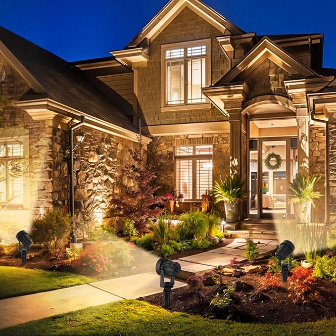 Solar Spotlights Outdoor 2Pack Warm White Auto Dusk to Dawn Landscape Lights, IP65 Waterproof Solar Lights for Garden Yard Path 2-in-1 Ground or Wall Mount