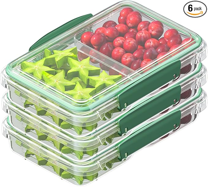 Finorder 3 Pack Food Storage Containers | 11.8 oz BPA Free Plastic Meal Prep Containers with Dividers | Microwave & Dishwasher Safe Sandwich Boxes | Stackable Lunch Containers (11.8 oz Each)