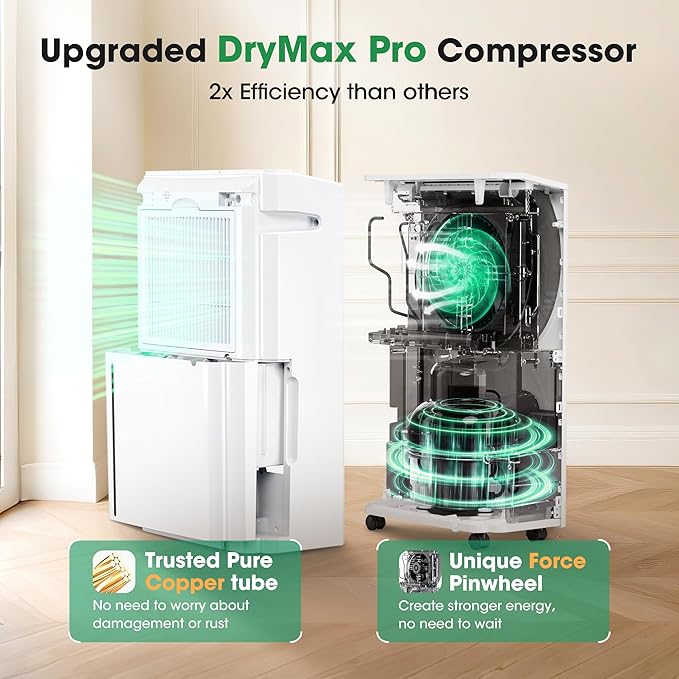 2025 Narrow Dehumidifiers for Home,60 Pints Dehumidifier 6,500 Sq.Ft with 186 OZ Water Tank & Drain Hose for Basement, Bathroom, Bedroom – Smart Humidity Control, 3 Modes, Dry Clothes, 24H Timer