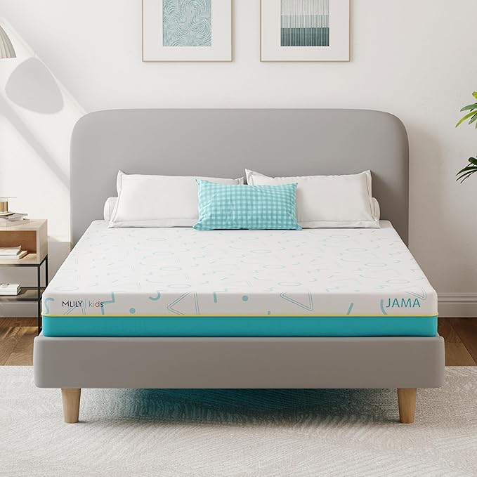 MLILY 7 Inch Queen Mattress for Kids, Memory Foam Bunk Bed Mattress, Made in The USA of US Foam and Global Materials, CertiPUR-US Certified, Medium Firm Trundle, Blue