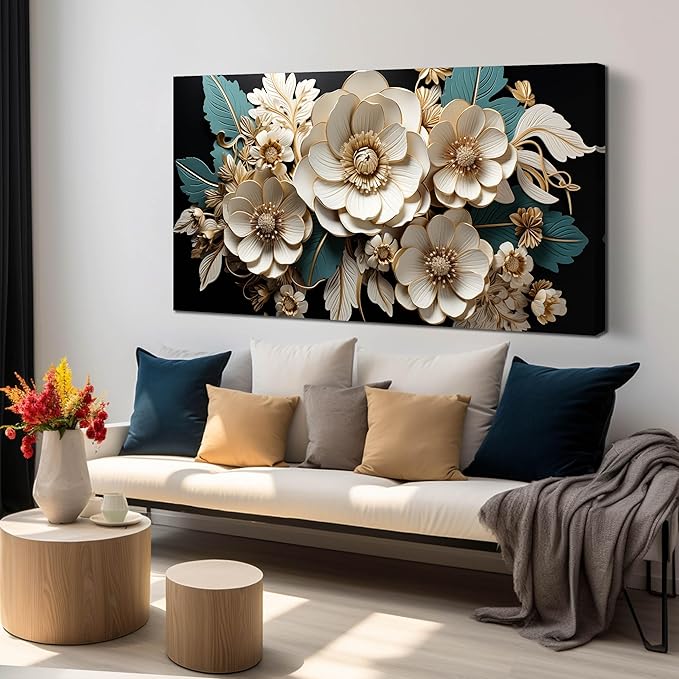 Flower Canvas Wall Art for Living Room Bedroom Home Office White Flower Picture Artwork Large Framed Wall Art Modern Canvas Prints Size 29x59