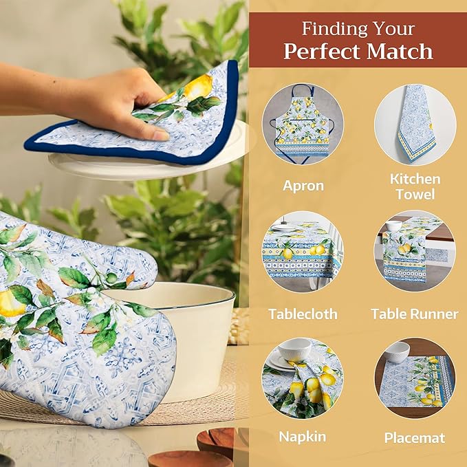 Maison d' Hermine Pot Holders 100% Cotton Heat Resistant Potholders 8" x 8" Hot Pads with Loop BBQ, Cooking, Baking, Grilling, Kitchen, Handling Hot Pans Spring/Summer (Pack of 1, Citrus)