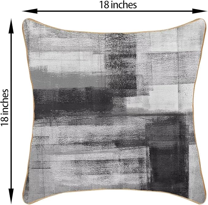 Black Grey Throw Pillow Covers 18x18 Set of 2, Abstract Art Decorative Throw Pillow Covers Modern Abstract Soft Polyester Pillowcase Outdoor Cushion Cover for Sofa Couch Farmhouse Room Bed