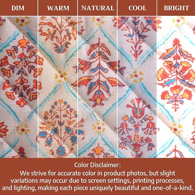 Maison d' Hermine 100% Cotton Oven Mitt & Pot Holder Set (7.5"x13" & 8"x8") Heat Resistant BBQ Cooking Gloves with Loop for Thanksgiving Christmas Decorations Handling Hot Pans (Romane)