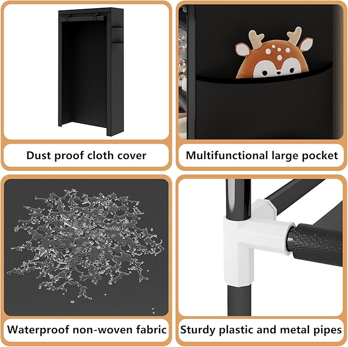 Laiensia 5-Tier Vertical Shoe Rack Organizer, Space Saving Shoe Storage Organizer, Non-Woven Cover Shoe Shelf Holds 20-25 Pairs for Bedroom, Hallway, Closet Entryway, Black