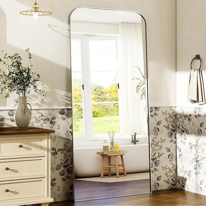 HARRITPURE 28"x71" Full Length Mirror Floor Mirrors Freestanding Hanging or Leaning Large Mirrors Full Body Mirror with Stand for Cloakroom, Bedroom, Living Room,Silver