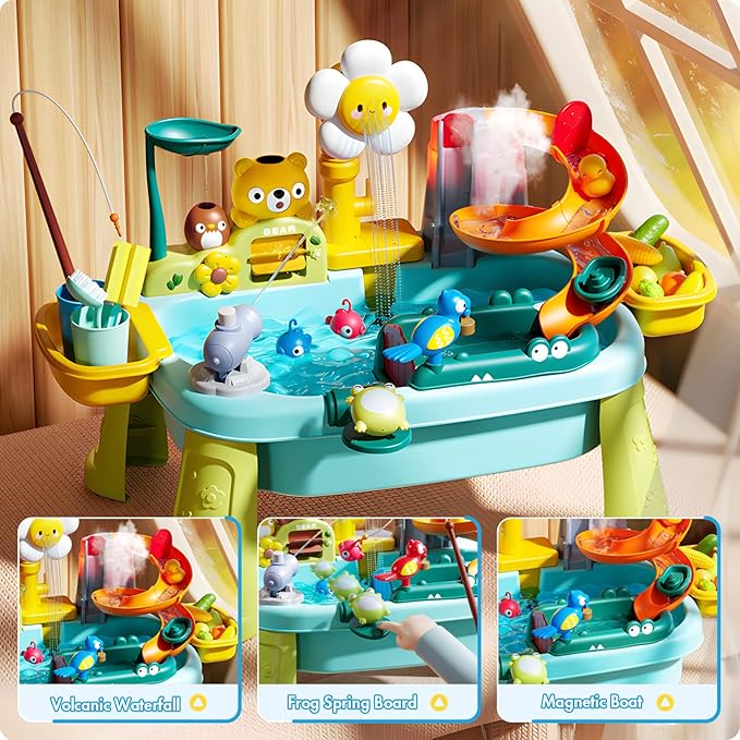 2026 Upgraded Toddler Sand Water Table Toy with Electric Water Pump, Kids Sand Water with Faucet/Play Food Accessories/Fishing Toy, Kitchen Play Sink Toys for Girl Boy Age 3+ (Blue)