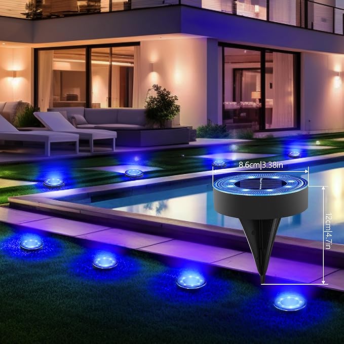 Joomer Solar Ground Lights, 16 Pack 8 LED Solar Lights Outdoor IP68 Waterproof Disc Light In-Ground Landscape Lighting Outdoor for Patio Pathway Lawn Yard Driveway Walkway (Blue)