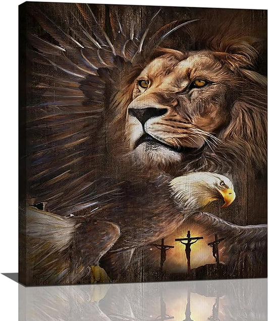 Banonaty Lion Eagle Wall Art - Christian Lion of Judah Canvas Prints - Masculine Modern Home Decor for Living Room, Bedroom, Bathroom - Framed 20"x24"