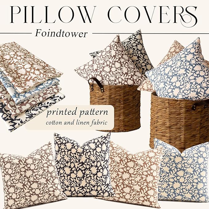 Foindtower Set of 2 Decorative Long Body Lumbar Throw Pillow Covers Accent Farmhouse Cushion Cover Neutral Floral Pillowcase For Couch Sofa Bedroom Living Room Home Decor Outdoor,14×36 Inch,Dusty Blue