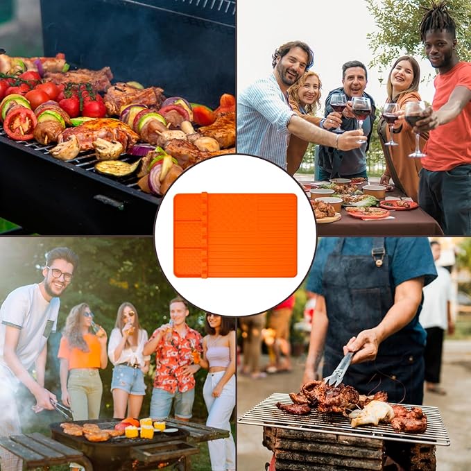Silicone Griddle Tools Mat for Blackstone,Grill BBQ Caddy Utensils Holder for Kitchen,Cooking & Countertop,Large Spatula Mat with Drip Pad,Griddle Accessories for Blackstone (Orange)