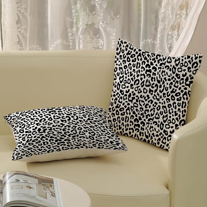Leopard Print Pillow Covers 18x18 Pack of 2 Black Animal Pattern Cheetah Decorative Throw Pillow Cover Outdoor Decor Boho Abstract Modern Pillowcase Farmhouse Linen Cushion Case for Home Couch