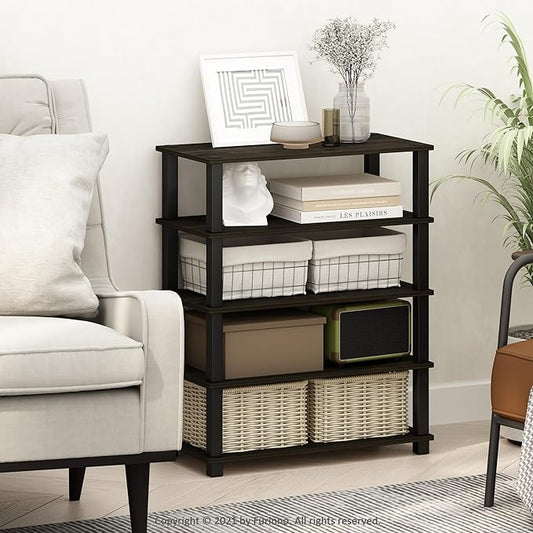 Furinno Turn-S-Tube 3-Tier Multipurpose Stackable Standing Shelves, Espresso/Black, Set of 2