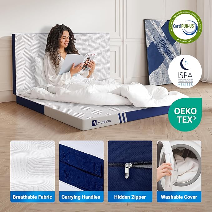 Avenco Folding Mattress Twin, Trifold Mattress 4 Inch Memory Foam for Guest Room/Caravan/Camping/Travel Mattress, Tri Folding Mattress Portable with Removable Cover & Non-Slip Bottom, 75" Lx39 Wx4 H
