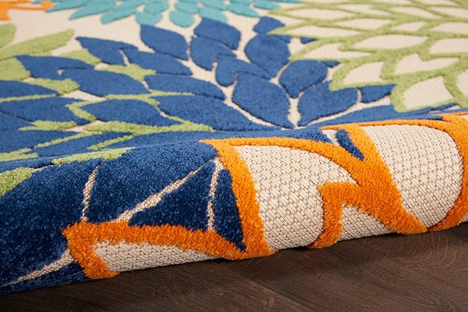 Nourison Aloha Indoor/Outdoor Multicolor 9'6" x 13' Area Rug, Tropical, Botanical, Easy Clean, Non Shedding, Bed Room, Living Room, Dining Room, Deck, Backyard, Patio (9x13)