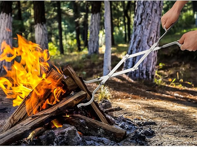Stanbroil Stainless Steel Firewood Tongs, 26" Outdoor Campfire Fireplace Tongs, Log Grabber