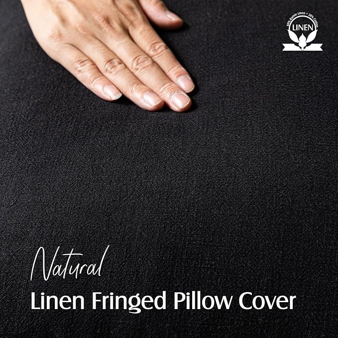 Foindtower Set of 2 Decorative Linen Fringe Throw Pillow Covers Cozy Farmhouse Boho Cushion Cover with Tassels Soft Accent Pillowcase for Couch Sofa Bed Living Room Home Decor 20×20 Inch Black