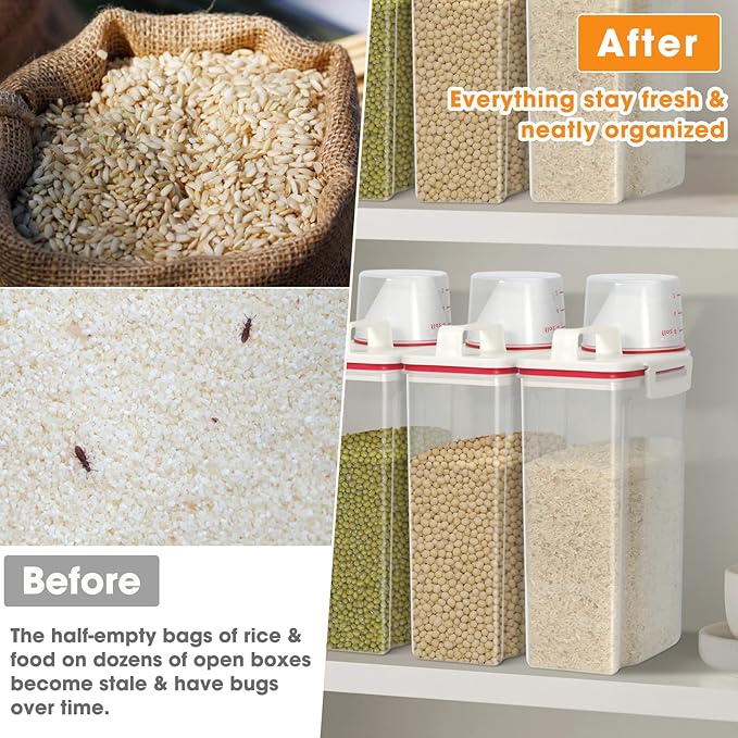 TBMax Rice Storage Container, Airtight Cereal Container Dispenser with Pourable Spout + Measuring Cup, BPA Free Plastic Storage Bin for Pantry Organization and Storage
