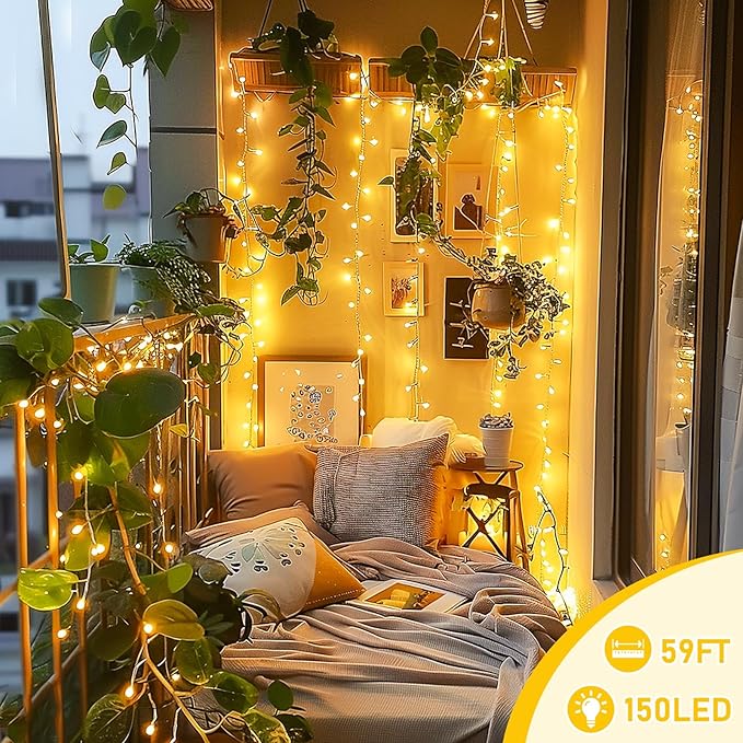 JMEXSUSS 150 LED String Lights Indoor Plug in, Connectable Warm White Christmas Lights for Bedroom, 59ft 8 Modes Twinkle Fairy Light Outdoor for Room Classroom Party Christmas Tree Decor