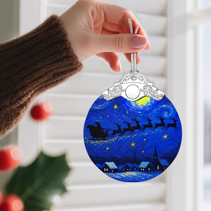 Starry Night Stained Glass Ornament - Christmas Decorations for Tree | Christmas Ornaments | Holiday Ornament – Holiday Party Gifts | Xmas Gifts | Gift Exchange | Gift Idea