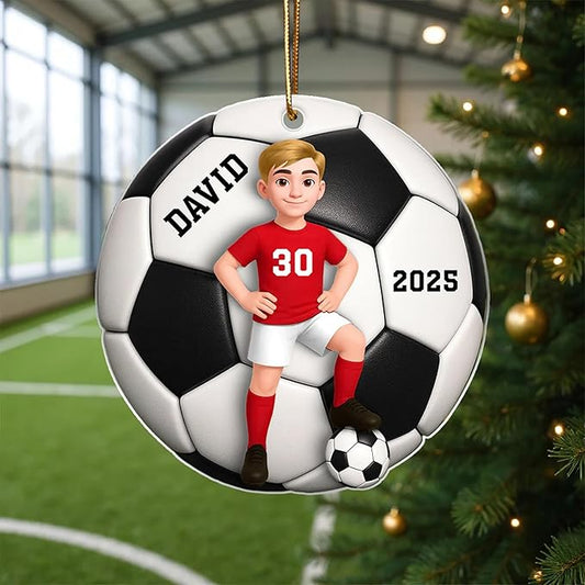 NAZENTI Personalized Soccer Ball Christmas Ornament, Custom Family Girl, Boy Soccer Player Ornament with Name & Number, Soccer Keepsake Men Player Christmas Tree Decoration, Xmas Gifts