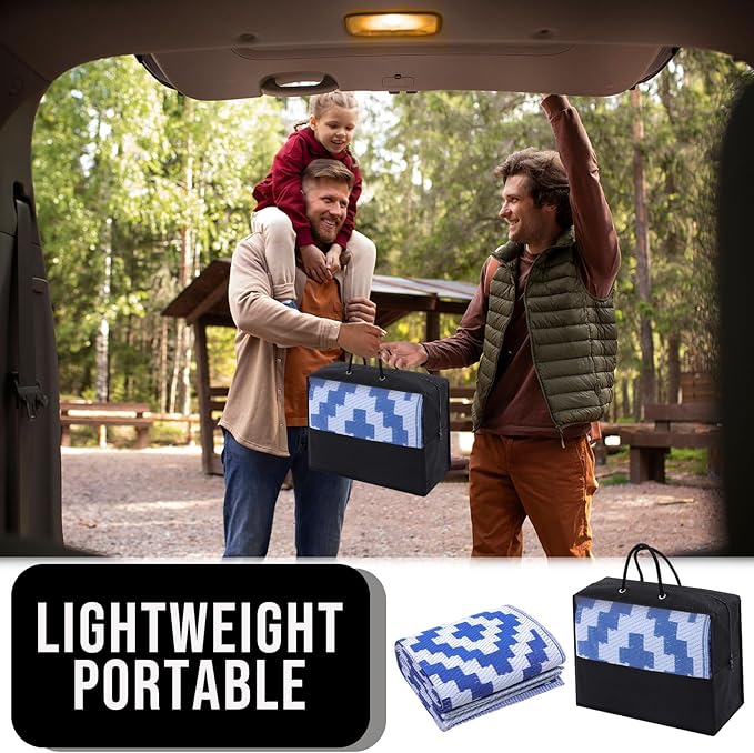 OLANLY Waterproof Outdoor Rug 4x6 ft, Outdoor Plastic Straw Rug for Camping, RV Mat Outside, Outdoor Carpet for Porch, Deck, Backyard, Balcony, Picnic, Blue & White