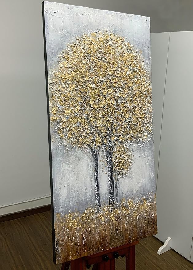 Yotree Paintings, 24x48 Inch Paintings Oil Hand Painting Blue-gray Tree Painting 3D Hand-Painted On Canvas Abstract Artwork Art Wood Inside Framed Hanging Wall Decoration Abstract Painting