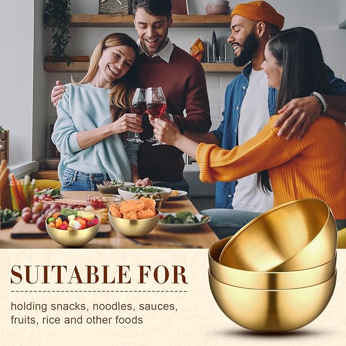 Nuogo 10 Pcs Stainless Steel Mixing Bowls Decorative Esthetician Bowls for Wedding Party Baking Prepping Serving Facial Food Salad Fruit Snack Soup Cereal(7.9 Inch,Gold)