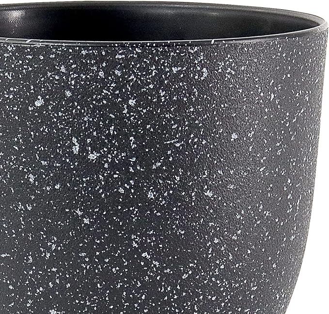 WOUSIWER Plant Pots 10/9/8 inch, Set of 3 Modern Decorative Plastic Planters with Drainage Holes and Saucers for House Plants Indoor Flowers Plants, Black with White Speckles