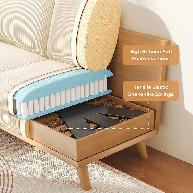 Vesgantti 68" Loveseat Sofa Beige, Comfy Corduroy Couch with Spring Cushion, Modern Sofa with Deep Seat, for Bedroom & Living Room